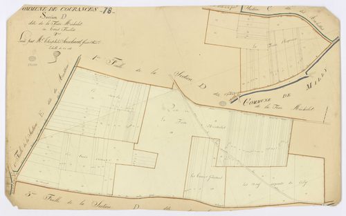 COURANCES. - Section D - Fosse Michelet (la), 2, ech. 1/1250, coul., aquarelle, papier, 62x100 (1813). 
