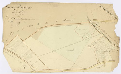COURANCES. - Section H - Montmusard, 2, ech. 1/1250, coul., aquarelle, papier, 63x104 (1813). 