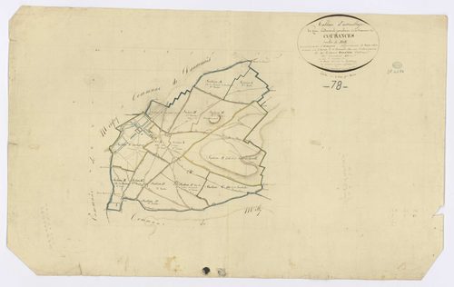 COURANCES. - Plan d'assemblage, ech. 1/10000, coul., aquarelle, papier, 61x97 (1813). 