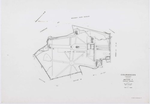 COURANCES, plans minutes de conservation : tableau d'assemblage, 1934, Ech. 1/10000 ; plans des sections B, F, 1934, Ech. 1/2500, sections A2, E2, G, H2, I1, 1934, Ech. 1/1250, sections ZA, ZB, ZC, ZD, 1999, Ech. 1/2000. Polyester. N et B. Dim. 105 x 80 c