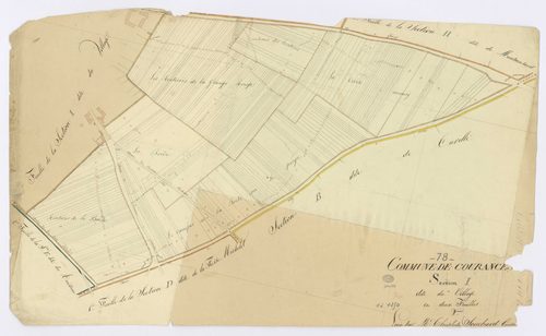 COURANCES. - Section I - Village (le), 2, ech. 1/1250, coul., aquarelle, papier, 61x100 (1813). 