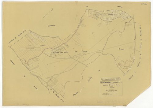 Plans minutes de conservation : COURDIMANCHE-SUR-ESSONNE : tableau d'assemblage n°1, ech. 1/5000 (1934), sections A1, A2, B (2 feuillets), C1, C2, ech. 1/1250, sections D1, D2, ech. 1/2500 (1934) ; sections W, X, ech. 1/2500, sections Y, Z, ech. 1/1250 (1