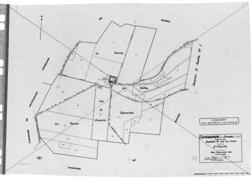 COURDIMANCHE-SUR-ESSONNE. - Cadastre révisé pour 1934 : plan du tableau d'assemblage, plans de la section B le Village, section D les Friches 2ème feuille, [3 plans]. 