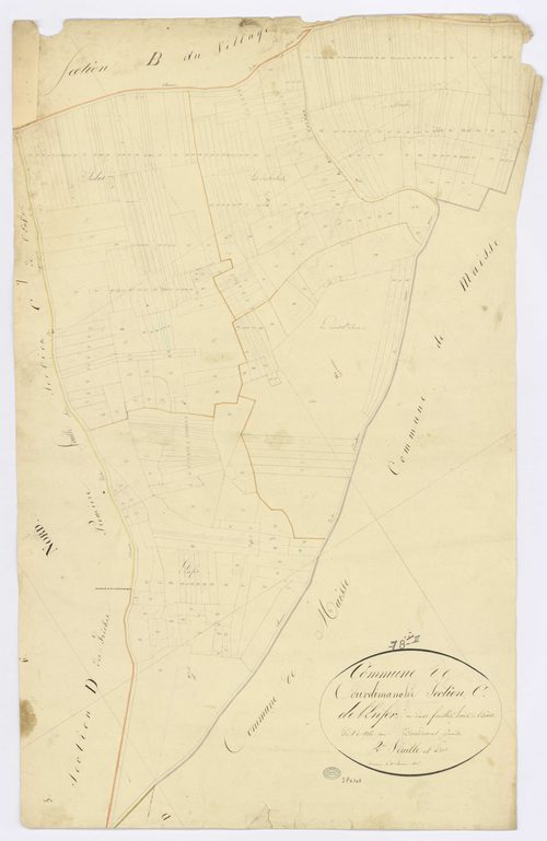 COURDIMANCHE-SUR-ESSONNE. - Section C - Enfer (l'), 2, ech. 1/1250, coul., aquarelle, papier, 65x99 (1815). 
