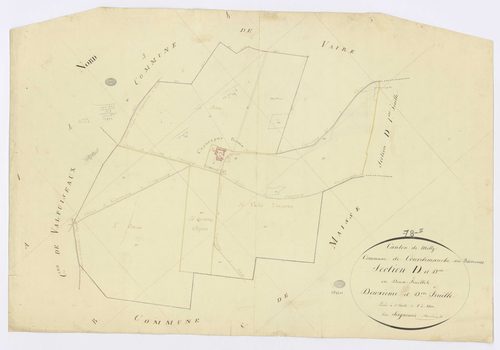 COURDIMANCHE-SUR-ESSONNE. - Section D - Friches (les), 2, ech. 1/2500, coul., aquarelle, papier, 63x94 (1815). 