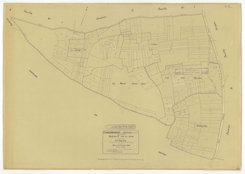 Plans minutes de conservation : COURDIMANCHE-SUR-ESSONNE : tableau d'assemblage n°1, ech. 1/5000 (1934), sections A1, A2, B (2 feuillets), C1, C2, ech. 1/1250, sections D1, D2, ech. 1/2500 (1934) ; sections W, X, ech. 1/2500, sections Y, Z, ech. 1/1250 (1
