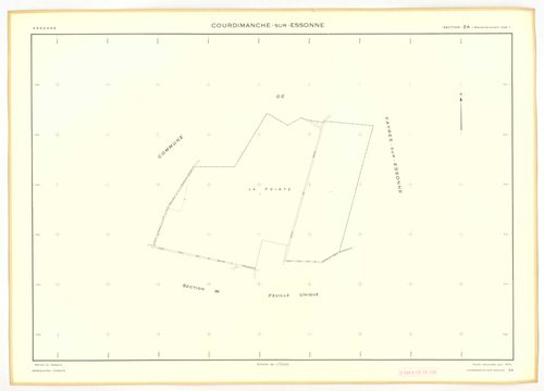 Plans minutes de conservation : COURDIMANCHE-SUR-ESSONNE : tableau d'assemblage n°1, ech. 1/5000 (1934), sections A1, A2, B (2 feuillets), C1, C2, ech. 1/1250, sections D1, D2, ech. 1/2500 (1934) ; sections W, X, ech. 1/2500, sections Y, Z, ech. 1/1250 (1
