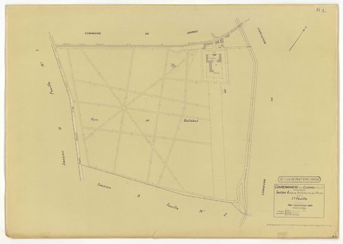 Plans minutes de conservation : COURDIMANCHE-SUR-ESSONNE : tableau d'assemblage n°1, ech. 1/5000 (1934), sections A1, A2, B (2 feuillets), C1, C2, ech. 1/1250, sections D1, D2, ech. 1/2500 (1934) ; sections W, X, ech. 1/2500, sections Y, Z, ech. 1/1250 (1