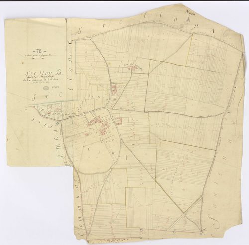 COURSON-MONTELOUP. - Section B - Monteloup, ech. 1/1250, coul., aquarelle, papier, 87x87 (sd). 