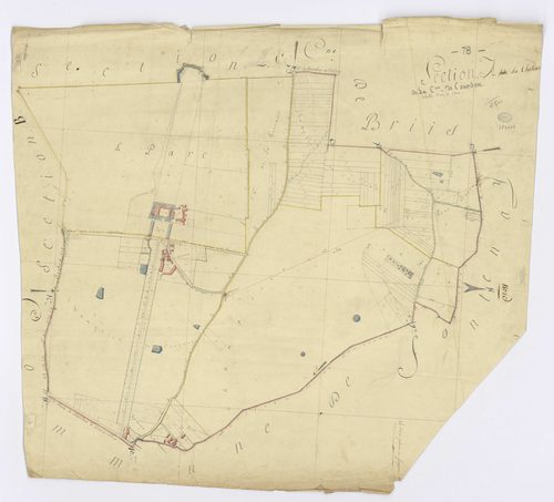 COURSON-MONTELOUP. - Section A - Château (le), ech. 1/2500, coul., aquarelle, papier, 70x76 (sd). 