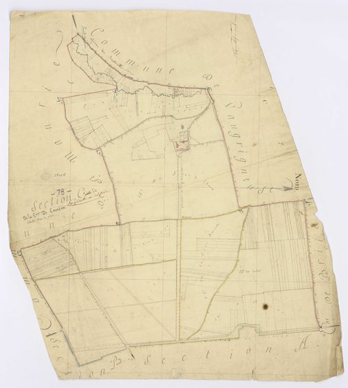 COURSON-MONTELOUP. - Section C - La Gloriette ou des Prés (de), ech. 1/1250, coul., aquarelle, papier, 80x72 (sd). 