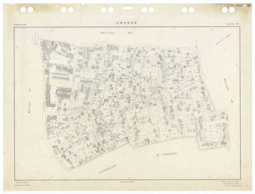 CROSNE, plans minutes de conservation : tableau d'assemblage,1983, Ech. 1/5000 ; plans des sections AC, AD, AE, AH, AI, AK, 1958, Ech. 1/1000, section AB, 1958, Ech. 1/2000. Polyester. N et B. Dim. 105 x 80 cm [8 plans]. 