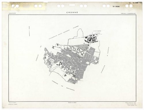 CROSNE, plans minutes de conservation : tableau d'assemblage,1983, Ech. 1/5000 ; plans des sections AC, AD, AE, AH, AI, AK, 1958, Ech. 1/1000, section AB, 1958, Ech. 1/2000. Polyester. N et B. Dim. 105 x 80 cm [8 plans]. 