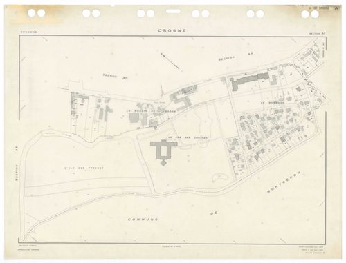 CROSNE, plans minutes de conservation : tableau d'assemblage,1983, Ech. 1/5000 ; plans des sections AC, AD, AE, AH, AI, AK, 1958, Ech. 1/1000, section AB, 1958, Ech. 1/2000. Polyester. N et B. Dim. 105 x 80 cm [8 plans]. 