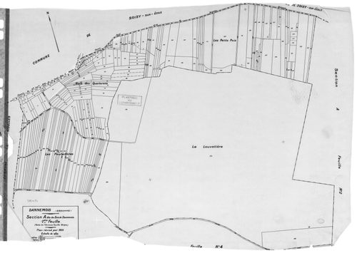 DANNEMOIS.- Cadastre révisé pour 1935 : plan du tableau d'assemblage, plans de la section A les Bois de Dannemois 1ère feuille, idem 3ème feuille, idem 4ème feuille, section B la Justice 1ère feuille, idem 2ème feuille, section C Limery 1ère feuille, sect