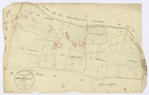 DANNEMOIS. - Section F - Mardelas (les), 1, ech. 1/1250, coul., aquarelle, papier, 65x101 (1816). 