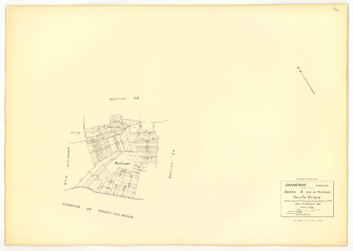 Plans minutes de conservation : DANNEMOIS : tableau d'assemblage, ech. 1/10000 (1935), sections A1, A2, A3, A4, B2, B3, C1, C2, D, E, F1, F2, ech. 1/1250 (1935), section G, ech. 1/2500 (1933-1974), sections G, H, ech. 1/2500 (1935), section ZA, ech. 1/200