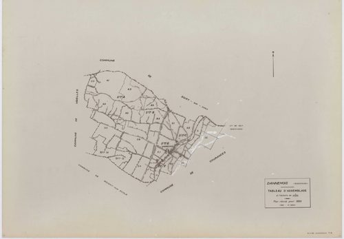 DANNEMOIS, plans minutes de conservation : tableau d'assemblage, 1935, Ech. 1/10000 ; plans des sections A1, A2, A3, A4, B2, B3, C1, C2, D, E, F1, F2, 1935, Ech. 1/1250, sections G, H, 1935, Ech. 1/2500, section ZA, 1966, Ech. 1/2000, sections ZB, ZC, ZD,