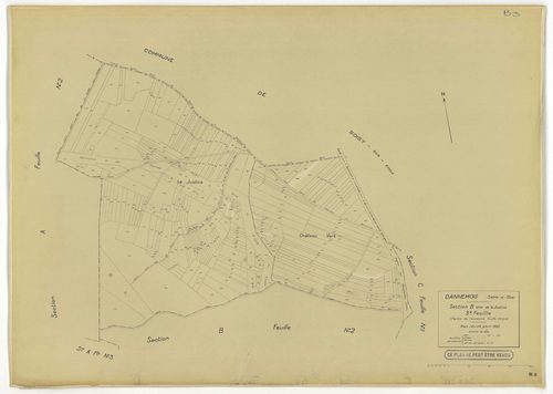 Plans minutes de conservation : DANNEMOIS : tableau d'assemblage, ech. 1/10000 (1935), sections A1, A2, A3, A4, B2, B3, C1, C2, D, E, F1, F2, ech. 1/1250 (1935), section G, ech. 1/2500 (1933-1974), sections G, H, ech. 1/2500 (1935), section ZA, ech. 1/200