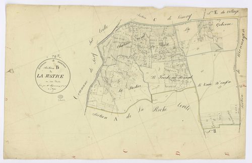 DANNEMOIS. - Section B - Justice (la), ech. 1/2500, coul., aquarelle, papier, 64x97 (1815). 