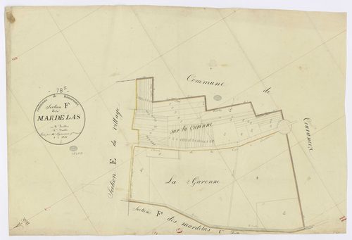 DANNEMOIS. - Section F - Mardelas (les), 2, ech. 1/1250, coul., aquarelle, papier, 64x93 (1816). 