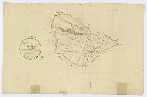 DANNEMOIS. - Plan d'assemblage, ech. 1/10000, coul., aquarelle, papier, 62x94 (1815). 