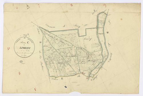 DANNEMOIS. - Section B - Justice (la), ech. 1/1250, coul., aquarelle, papier, 63x93 (1816). 