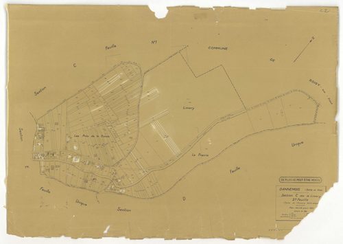 Plans minutes de conservation : DANNEMOIS : tableau d'assemblage, ech. 1/10000 (1935), sections A1, A2, A3, A4, B2, B3, C1, C2, D, E, F1, F2, ech. 1/1250 (1935), section G, ech. 1/2500 (1933-1974), sections G, H, ech. 1/2500 (1935), section ZA, ech. 1/200