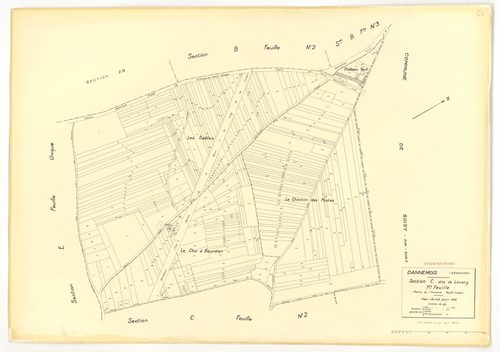 Plans minutes de conservation : DANNEMOIS : tableau d'assemblage, ech. 1/10000 (1935), sections A1, A2, A3, A4, B2, B3, C1, C2, D, E, F1, F2, ech. 1/1250 (1935), section G, ech. 1/2500 (1933-1974), sections G, H, ech. 1/2500 (1935), section ZA, ech. 1/200