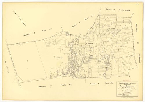 Plans minutes de conservation : DANNEMOIS : tableau d'assemblage, ech. 1/10000 (1935), sections A1, A2, A3, A4, B2, B3, C1, C2, D, E, F1, F2, ech. 1/1250 (1935), section G, ech. 1/2500 (1933-1974), sections G, H, ech. 1/2500 (1935), section ZA, ech. 1/200