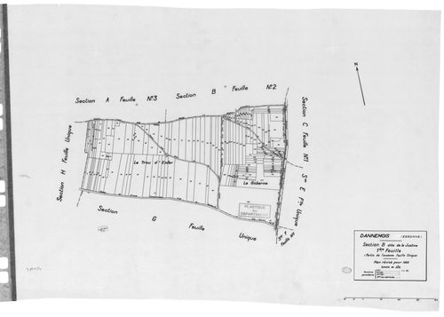 DANNEMOIS.- Cadastre révisé pour 1935 : plan du tableau d'assemblage, plans de la section A les Bois de Dannemois 1ère feuille, idem 3ème feuille, idem 4ème feuille, section B la Justice 1ère feuille, idem 2ème feuille, section C Limery 1ère feuille, sect