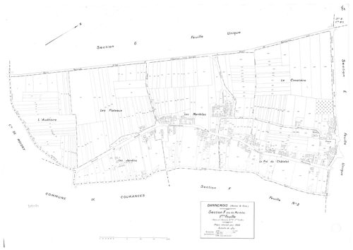 DANNEMOIS.- Cadastre révisé pour 1935 : plan du tableau d'assemblage, plans de la section A les Bois de Dannemois 1ère feuille, idem 3ème feuille, idem 4ème feuille, section B la Justice 1ère feuille, idem 2ème feuille, section C Limery 1ère feuille, sect