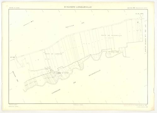 Plans minutes de conservation : D'HUISON-LONGUEVILLE : tableau d'assemblage, ech. 1/1000 (1963), sections D1, D2, ech. 1/2500, sections AB, AI, ZA, ZB, ZC, ZD, ech. 1/2000, sections AC, AD, AE, AH, ech. 1/1000 (1963) ; section Z (2 feuillets), ech. 1/2000