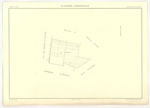 Plans minutes de conservation : D'HUISON-LONGUEVILLE : tableau d'assemblage, ech. 1/1000 (1963), sections D1, D2, ech. 1/2500, sections AB, AI, ZA, ZB, ZC, ZD, ech. 1/2000, sections AC, AD, AE, AH, ech. 1/1000 (1963) ; section Z (2 feuillets), ech. 1/2000