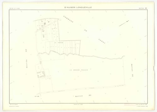Plans minutes de conservation : D'HUISON-LONGUEVILLE : tableau d'assemblage, ech. 1/1000 (1963), sections D1, D2, ech. 1/2500, sections AB, AI, ZA, ZB, ZC, ZD, ech. 1/2000, sections AC, AD, AE, AH, ech. 1/1000 (1963) ; section Z (2 feuillets), ech. 1/2000