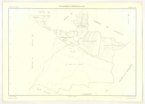 Plans minutes de conservation : D'HUISON-LONGUEVILLE : tableau d'assemblage, ech. 1/1000 (1963), sections D1, D2, ech. 1/2500, sections AB, AI, ZA, ZB, ZC, ZD, ech. 1/2000, sections AC, AD, AE, AH, ech. 1/1000 (1963) ; section Z (2 feuillets), ech. 1/2000