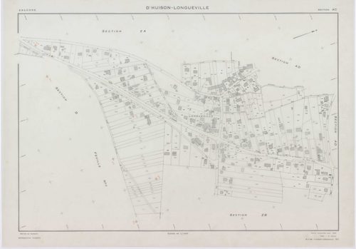 D'HUISON-LONGUEVILLE, plans minutes de conservation : tableau d'assemblage, 1963, Ech. 1/10000 ; plans des section Z, 1950, Ech. 1/2000, sections AB, AI, ZA, ZB, ZC, ZD, 1963, Ech. 1/2000, sections AC, AD, AE, AH, 1963, Ech. 1/1000, sections D1, D2, 1963,