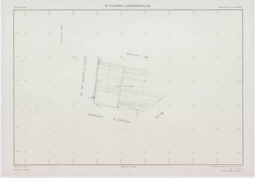 D'HUISON-LONGUEVILLE, plans minutes de conservation : tableau d'assemblage, 1963, Ech. 1/10000 ; plans des section Z, 1950, Ech. 1/2000, sections AB, AI, ZA, ZB, ZC, ZD, 1963, Ech. 1/2000, sections AC, AD, AE, AH, 1963, Ech. 1/1000, sections D1, D2, 1963,