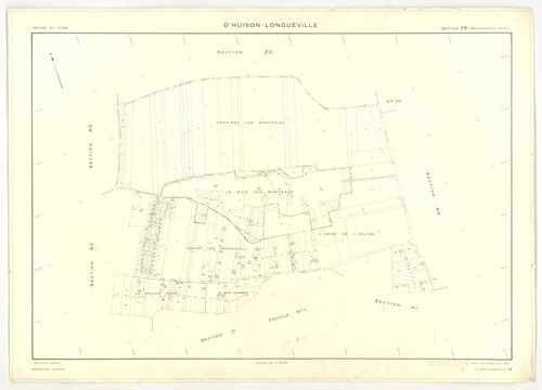 Plans minutes de conservation : D'HUISON-LONGUEVILLE : tableau d'assemblage, ech. 1/1000 (1963), sections D1, D2, ech. 1/2500, sections AB, AI, ZA, ZB, ZC, ZD, ech. 1/2000, sections AC, AD, AE, AH, ech. 1/1000 (1963) ; section Z (2 feuillets), ech. 1/2000