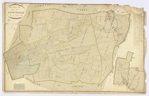 D'HUISON-LONGUEVILLE. - Section A - Longueville, ech. 1/2500, coul., aquarelle, papier, 65x102 (1817). 