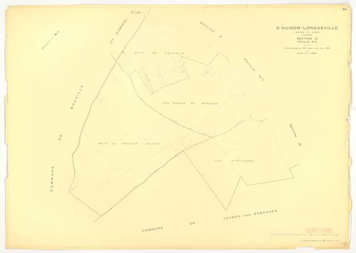 Plans minutes de conservation : D'HUISON-LONGUEVILLE : tableau d'assemblage, ech. 1/1000 (1963), sections D1, D2, ech. 1/2500, sections AB, AI, ZA, ZB, ZC, ZD, ech. 1/2000, sections AC, AD, AE, AH, ech. 1/1000 (1963) ; section Z (2 feuillets), ech. 1/2000