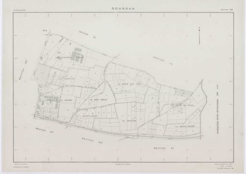 DOURDAN, plans minutes de conservation : tableau d'assemblage, 1967, Ech. 1/10000 ; plans des sections A, F2, 1967, Ech. 1/5000, sections AB, AE, AK, AL, AP, 1967, Ech. 1/2000, sections AC, AD, AH, AI, AM, AN, AO, AR, AS, AT, AV, 1967, Ech. 1/1000, sectio