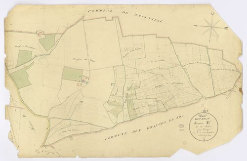 DOURDAN. - Section E - des Jalots, ech. 1/2500, coul., aquarelle, papier, 67x103 (1826). 