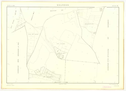 Plans minutes de conservation : DOURDAN : tableau d'assemblage, ech. 1/10000 (1967), sections A, F2, ech. 1/5000 (1967), sections B1, B2, C, F1, ech. 1/2500 (1967), sections AB, AE, AK, AL, AP, ZB, ech. 1/2000 (1967), sections AC, AD, AH, AI, AM, AN, AO, 