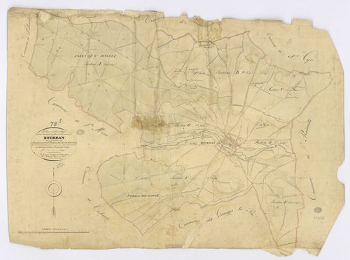 DOURDAN. - Plan d'assemblage, ech. 1/10000, coul., aquarelle, papier, 70x96 (1826). 