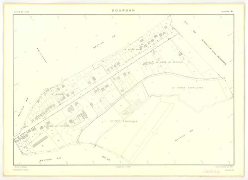 Plans minutes de conservation : DOURDAN : tableau d'assemblage, ech. 1/10000 (1967), sections A, F2, ech. 1/5000 (1967), sections B1, B2, C, F1, ech. 1/2500 (1967), sections AB, AE, AK, AL, AP, ZB, ech. 1/2000 (1967), sections AC, AD, AH, AI, AM, AN, AO, 