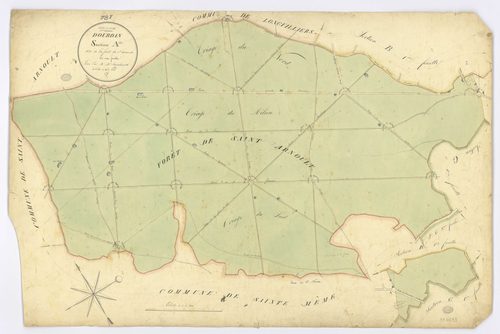 DOURDAN. - Section A - de la Forêt de Saint-Arnoult, ech. 1/5000, coul., aquarelle, papier, 66x101 (1826). 