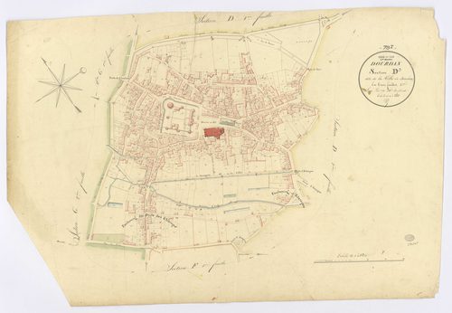 DOURDAN. - Section D - de la Ville de Dourdan, 3, ech. 1/1250, coul., aquarelle, papier, 65x96 (1826). 