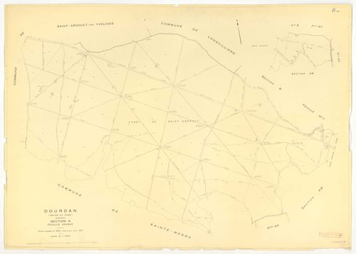 Plans minutes de conservation : DOURDAN : tableau d'assemblage, ech. 1/10000 (1967), sections A, F2, ech. 1/5000 (1967), sections B1, B2, C, F1, ech. 1/2500 (1967), sections AB, AE, AK, AL, AP, ZB, ech. 1/2000 (1967), sections AC, AD, AH, AI, AM, AN, AO, 