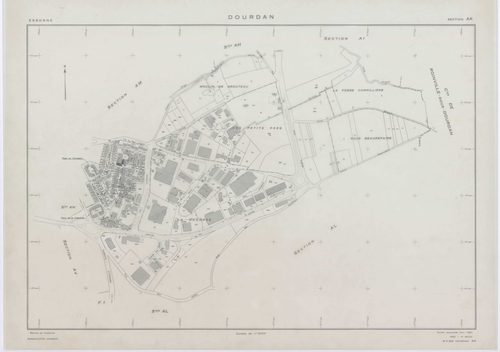 DOURDAN, plans minutes de conservation : tableau d'assemblage, 1967, Ech. 1/10000 ; plans des sections A, F2, 1967, Ech. 1/5000, sections AB, AE, AK, AL, AP, 1967, Ech. 1/2000, sections AC, AD, AH, AI, AM, AN, AO, AR, AS, AT, AV, 1967, Ech. 1/1000, sectio